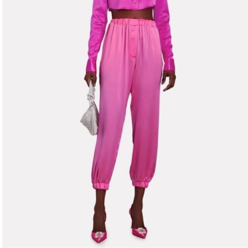 Intermix Backgrounde NYC Logan Silk-Charmeuse Joggers Pink size P - Picture 2 of 11